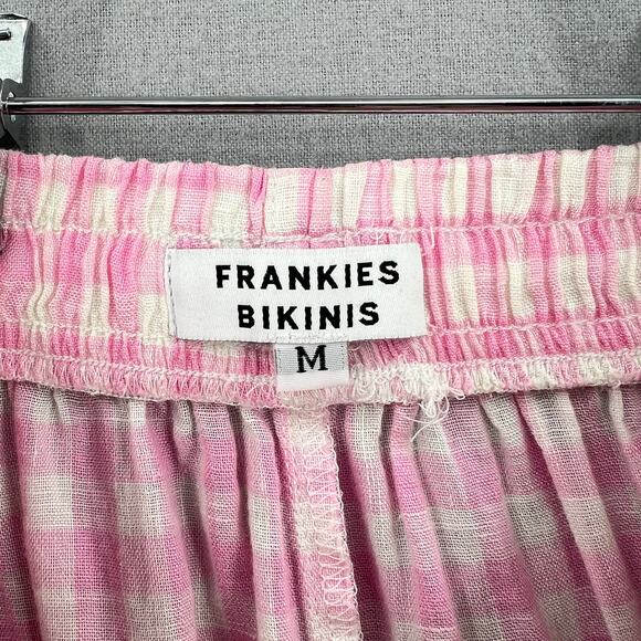 FRANKIES BIKINIS Lou Gingham Shorts Women Medium Pink Linen Drawstring High Rise - Picture 13 of 16